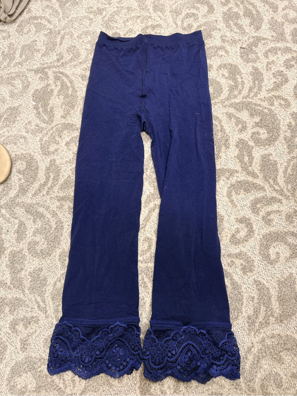 Wolford Leggings Lace Trim Navy Blue Small